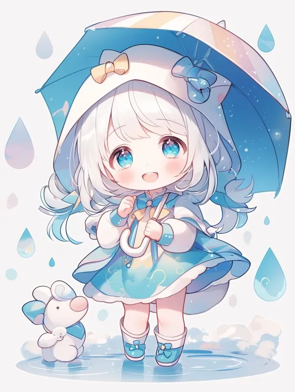 hình ảnh chibi nữ cute màu xanh