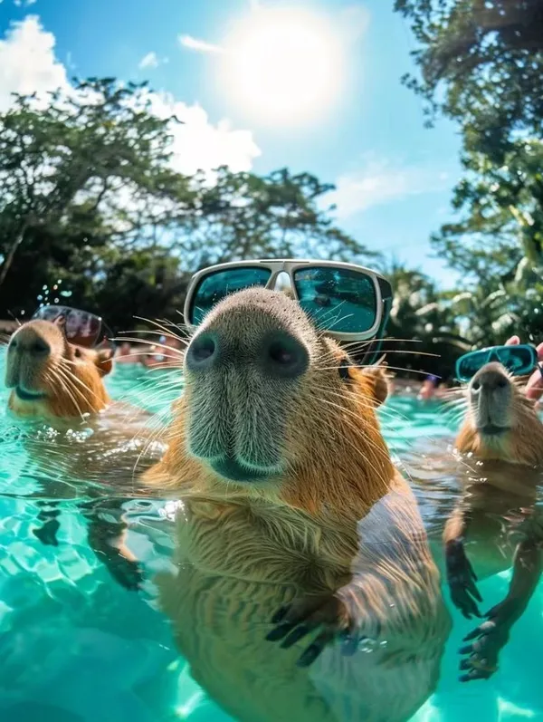 Capybara Capybara đang bơi