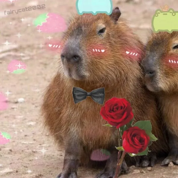 capybara meme tặng hoa hồng 