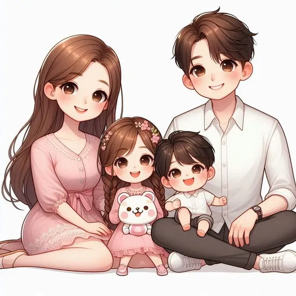 chibi gia đình hoạt hình 4 người