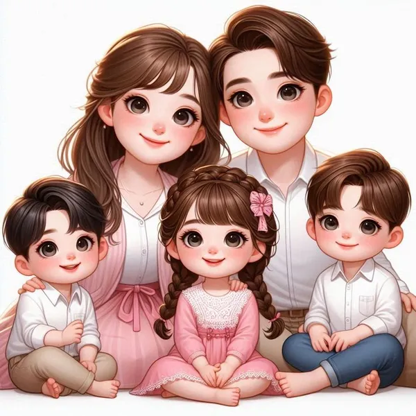 hình ảnh chibi gia đình 5 người