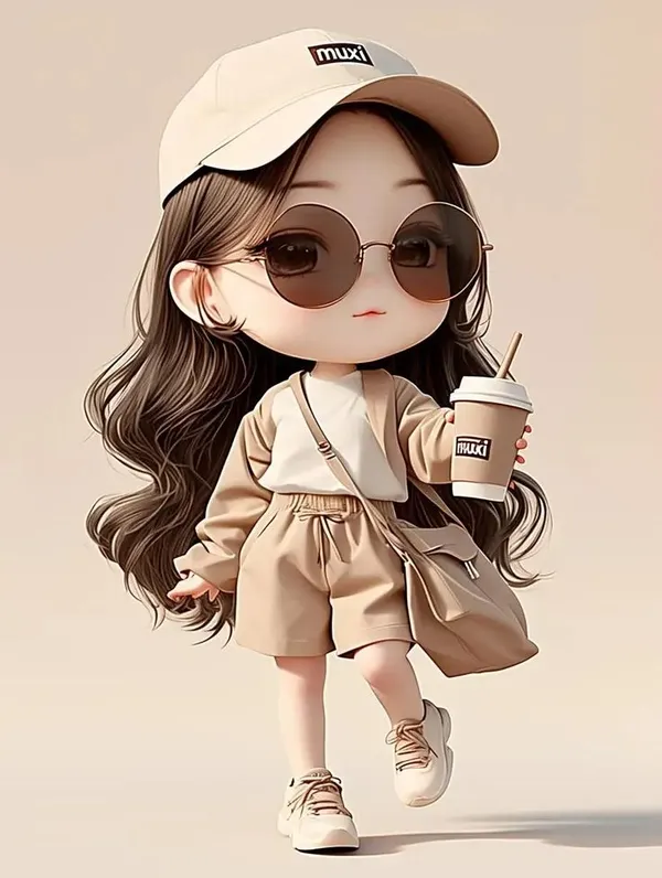 Hình chibi học sinh cute, tay cầm nước. 