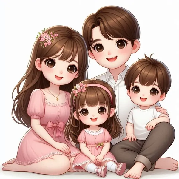 hình chibi gia đình 4 người đáng yêu