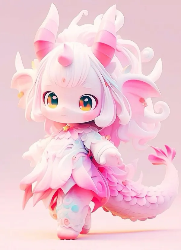 hình rồng chibi màu hồng cute