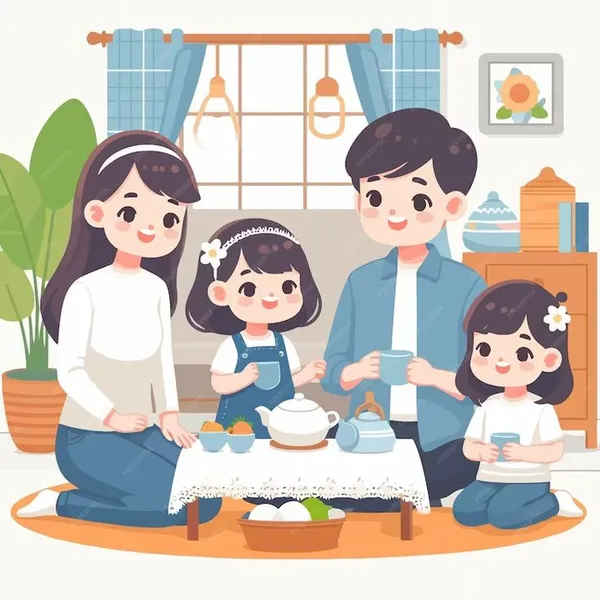 hình vẽ gia đình 4 người chibi xinh xắn