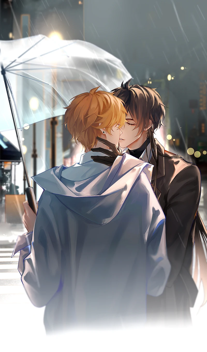 Hình anime đam mỹ hôn nhau dưới mưa