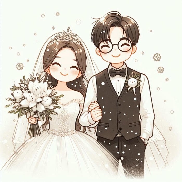 Hình ảnh chibi cưới không gian tình tứ