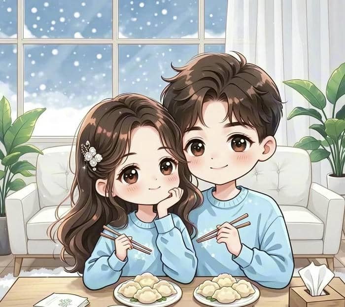 Hình chibi cặp đôi yêu nhau ngọt