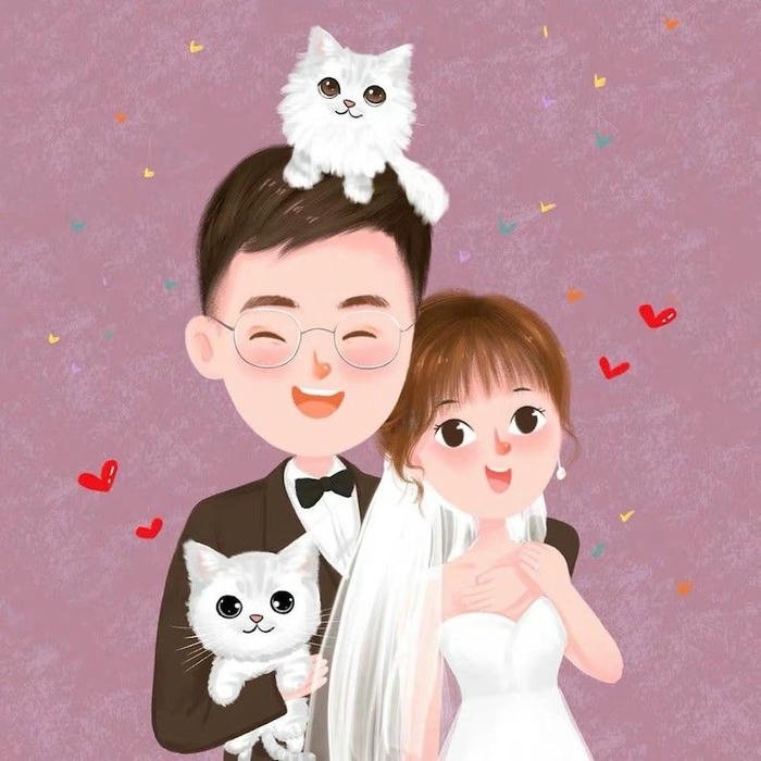 Hình chibi cưới dáng ôm nhẹ nhàng