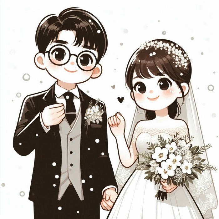 Hình cưới chibi bầu không khí tình cảm