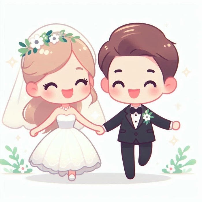 Hình cưới chibi bố cục hình tròn