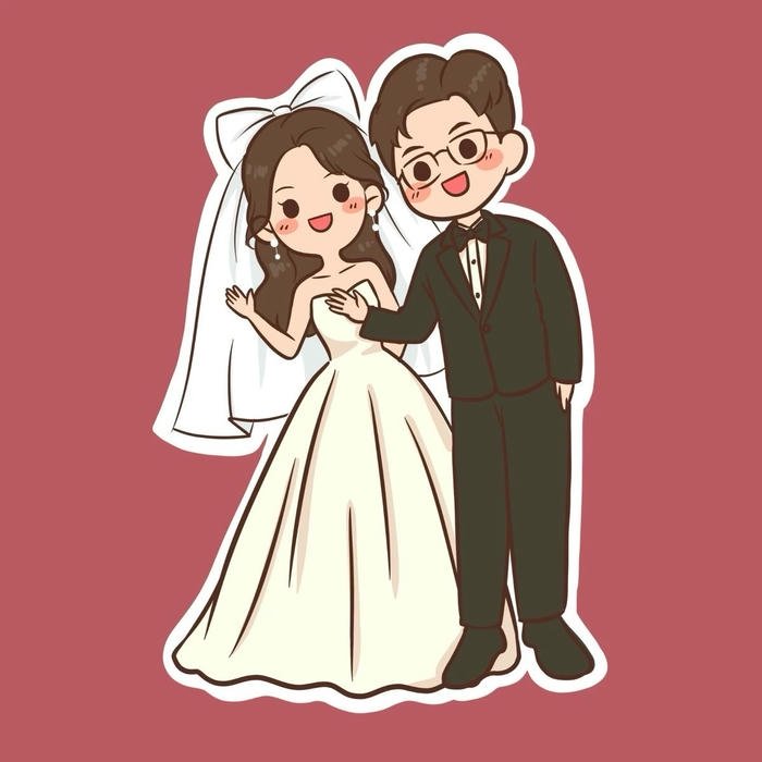 Hình cưới chibi trang phục cưới trang nhã