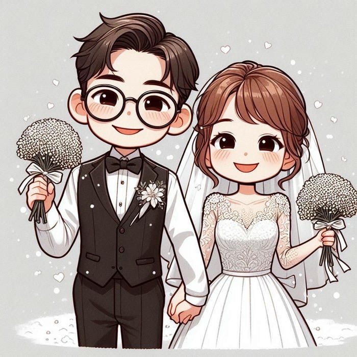 Hình cưới chibi trạng thái hân hoan