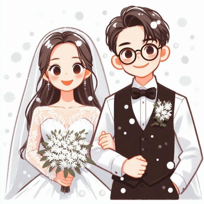 Hình cưới chibi vest cưới thanh lịch