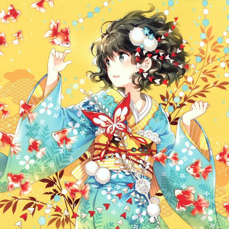anime nữ mặc kimono ảnh ánh sáng rực rỡ