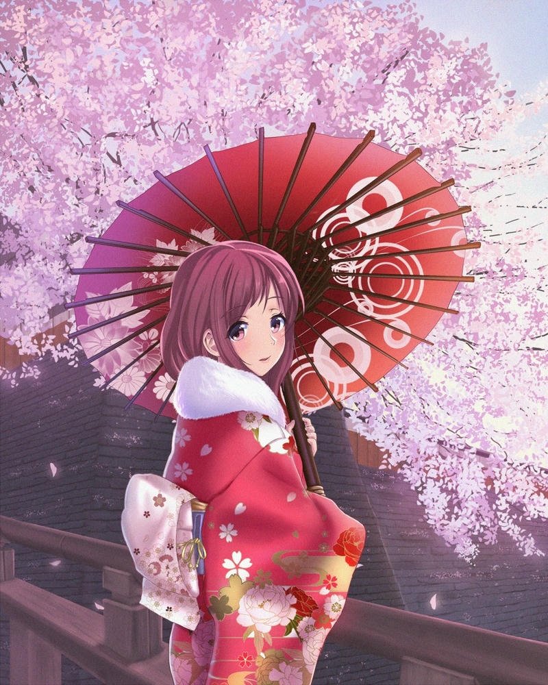 anime nữ mặc kimono ảnh dễ thương