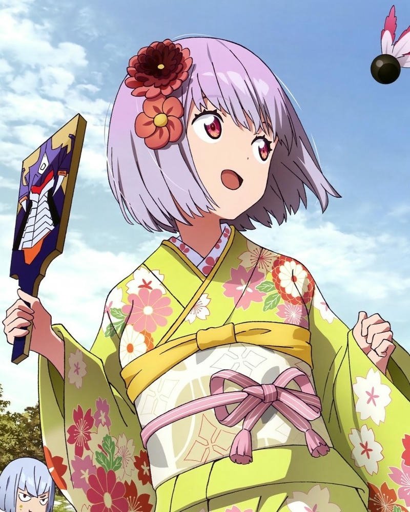 hình ảnh anime nữ mặc kimono giữa khung cảnh lễ hội