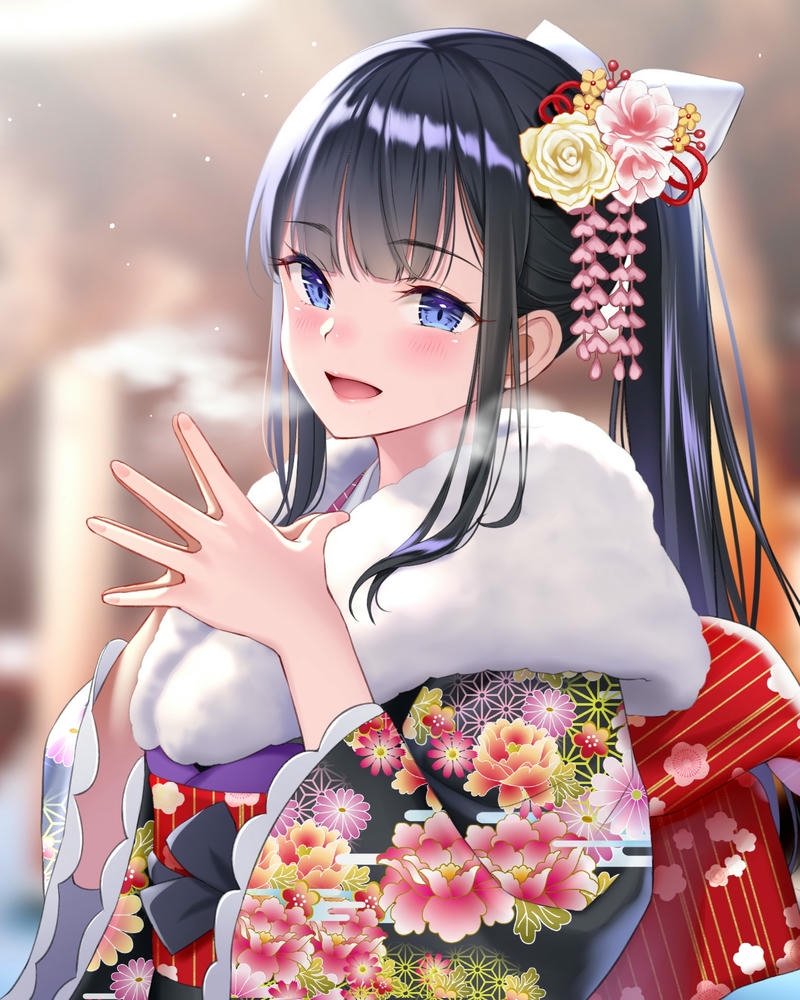 hình ảnh anime nữ mặc kimono huyền ảo