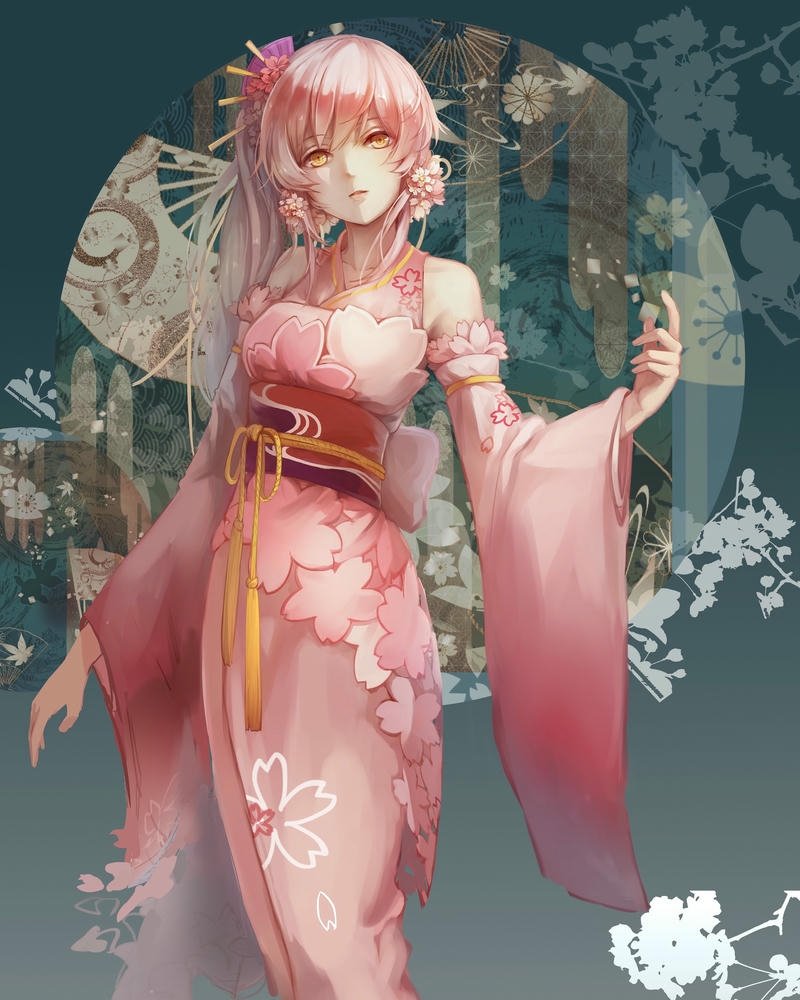 hình ảnh anime nữ mặc kimono phong cách mùa hè
