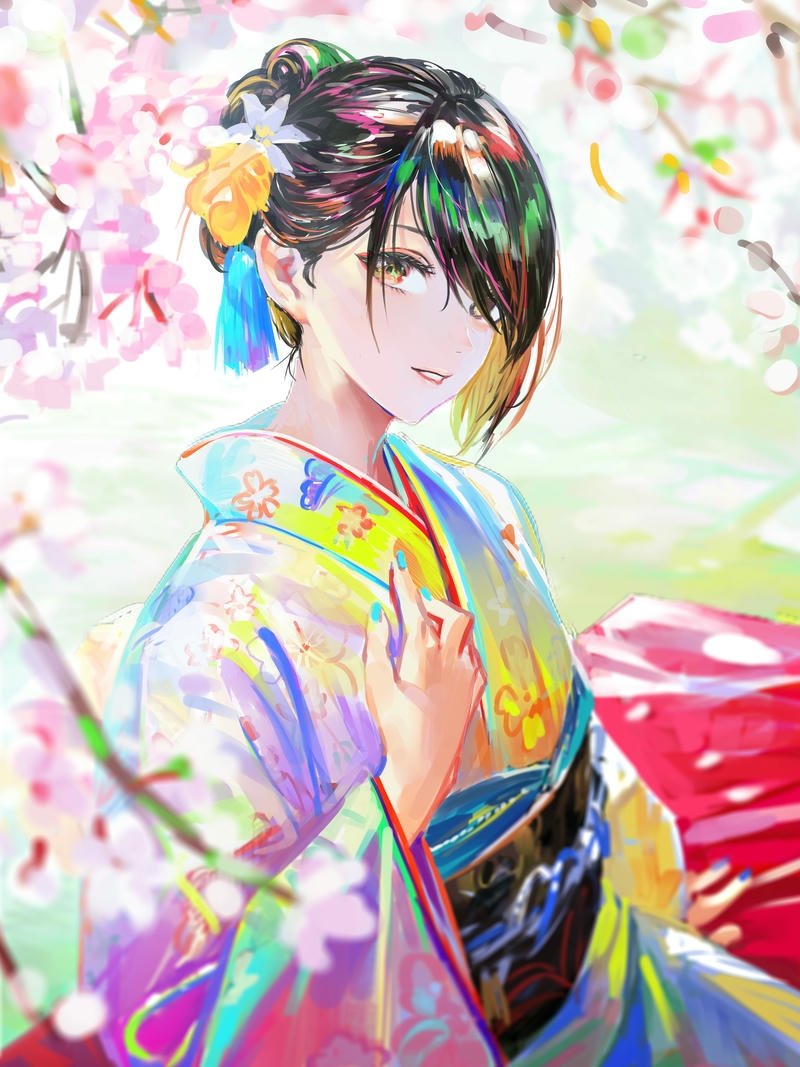 hình ảnh anime nữ mặc kimono sang trọng