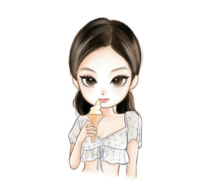 hình ảnh jennie chibi ăn kem xinh xắn