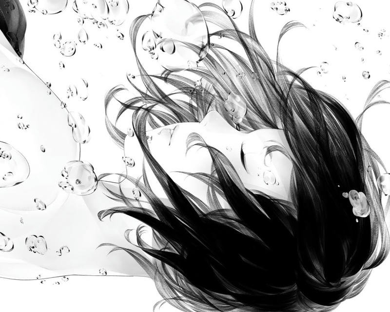 hình anime nữ trắng đen buồn