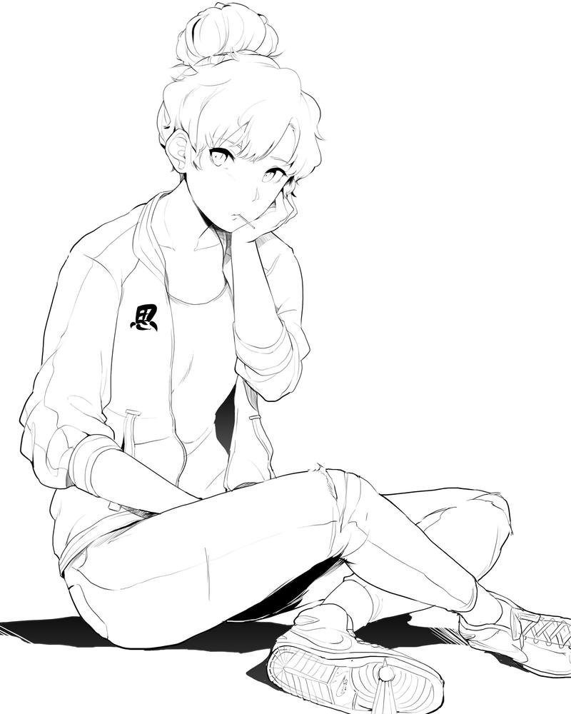 hình anime nữ trắng đen đơn giản