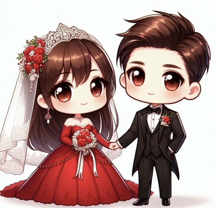 ảnh chibi cô dâu chú rể xinh xắn