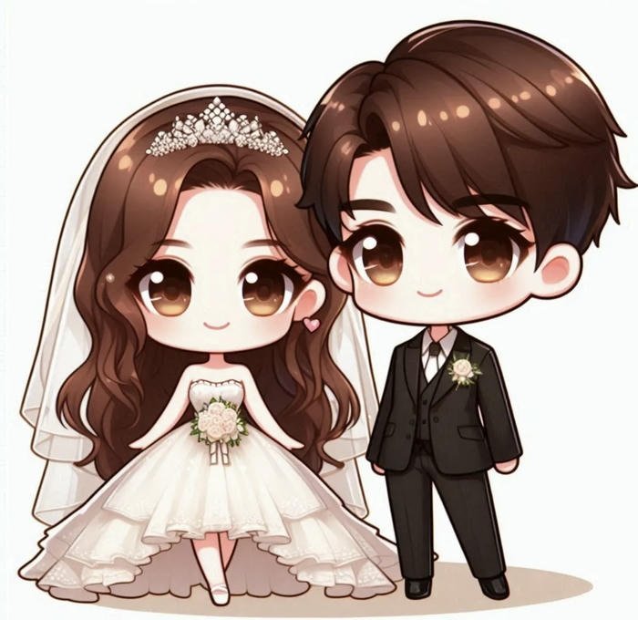 ảnh chibi cưới cô dâu chú rể siêu đẹp