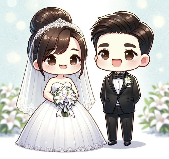 ảnh cô dâu chú rể chibi cute
