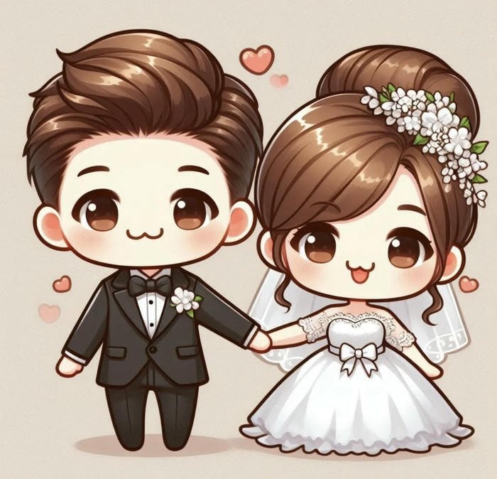ảnh cô dâu chú rể chibi mặt to cute