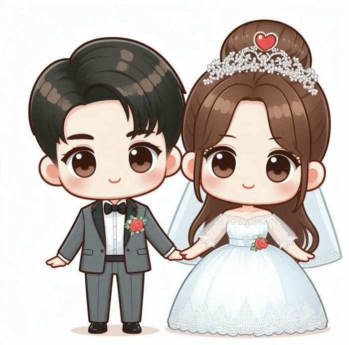 ảnh cưới chibi cặp đôi đáng yêu nắm tay nhau