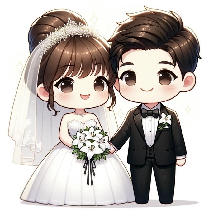 ảnh cưới chibi cô dâu chú rể