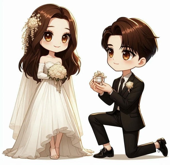 cô dâu chú rể chibi cảnh cầu hôn