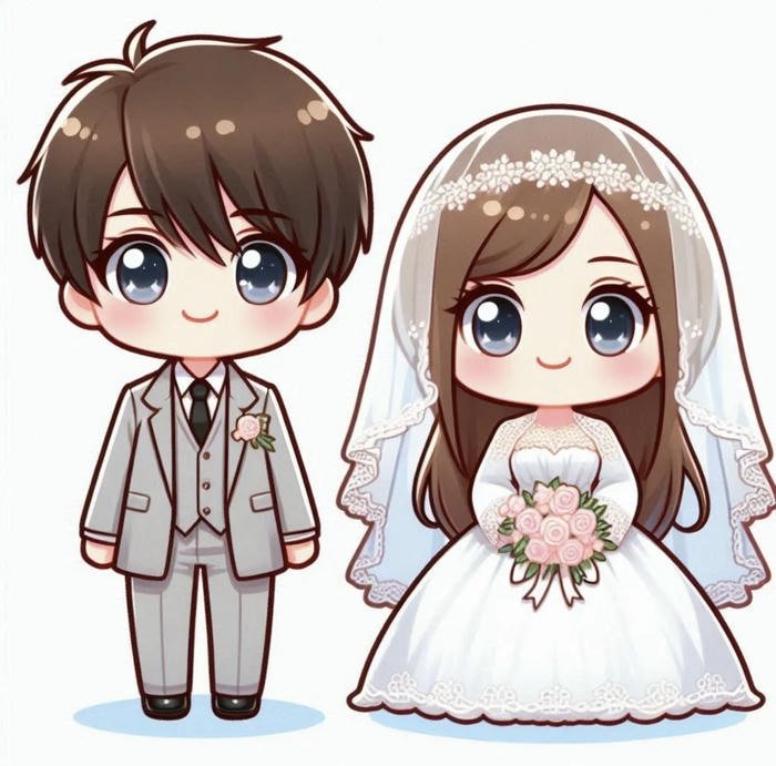 cô dâu chú rể chibi lễ đính hôn