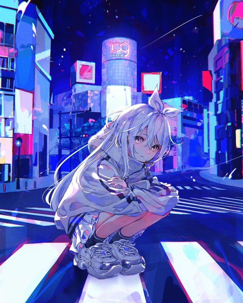 hình ảnh anime girl tóc trắng dễ thương