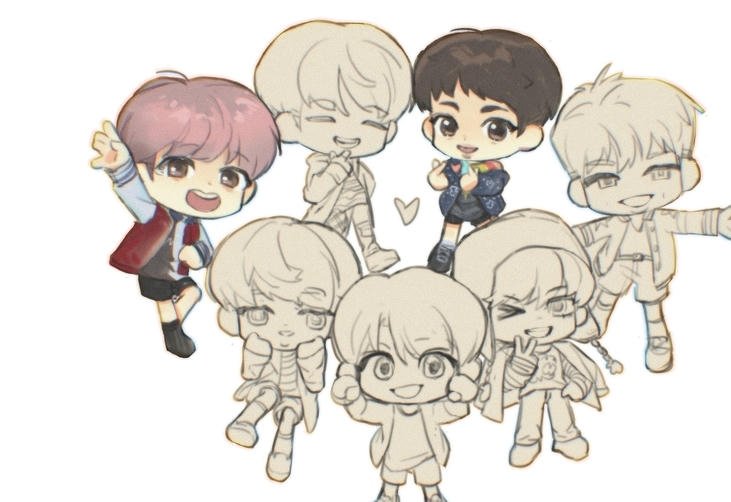 hình ảnh bts chibi dáng vẻ vui