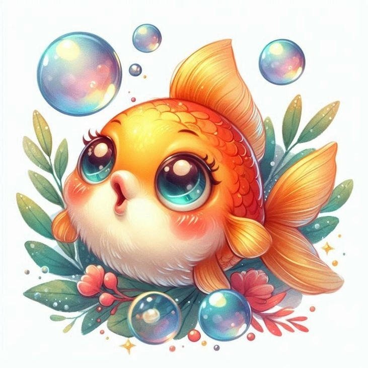 hình ảnh cá chibi biểu hiện sinh động