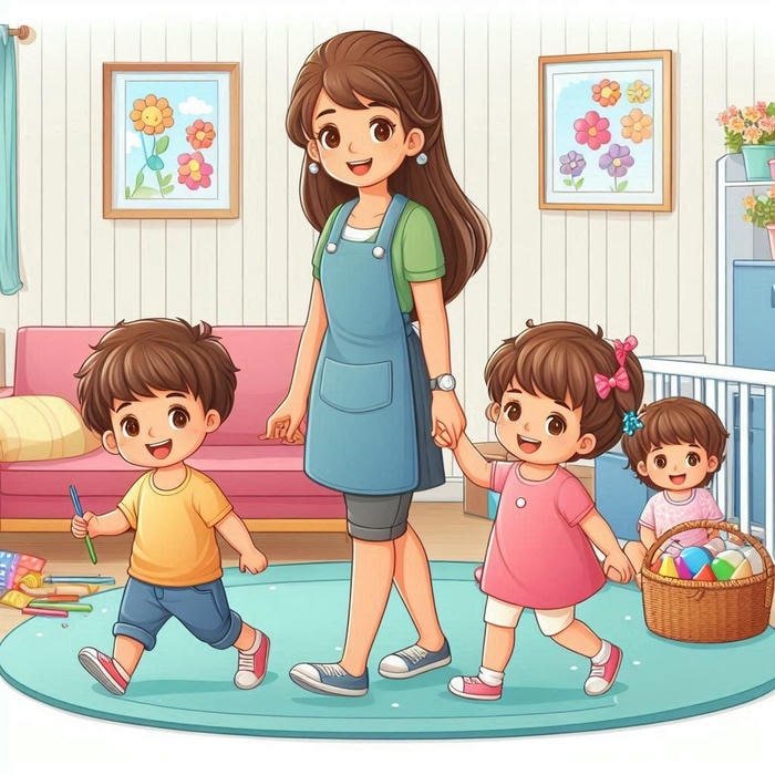 hình ảnh cô giáo chibi dắt tay học sinh