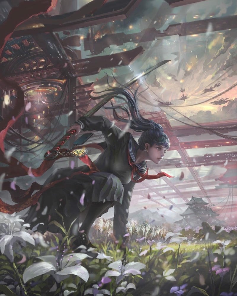 hình anime nữ cầm kiếm cute