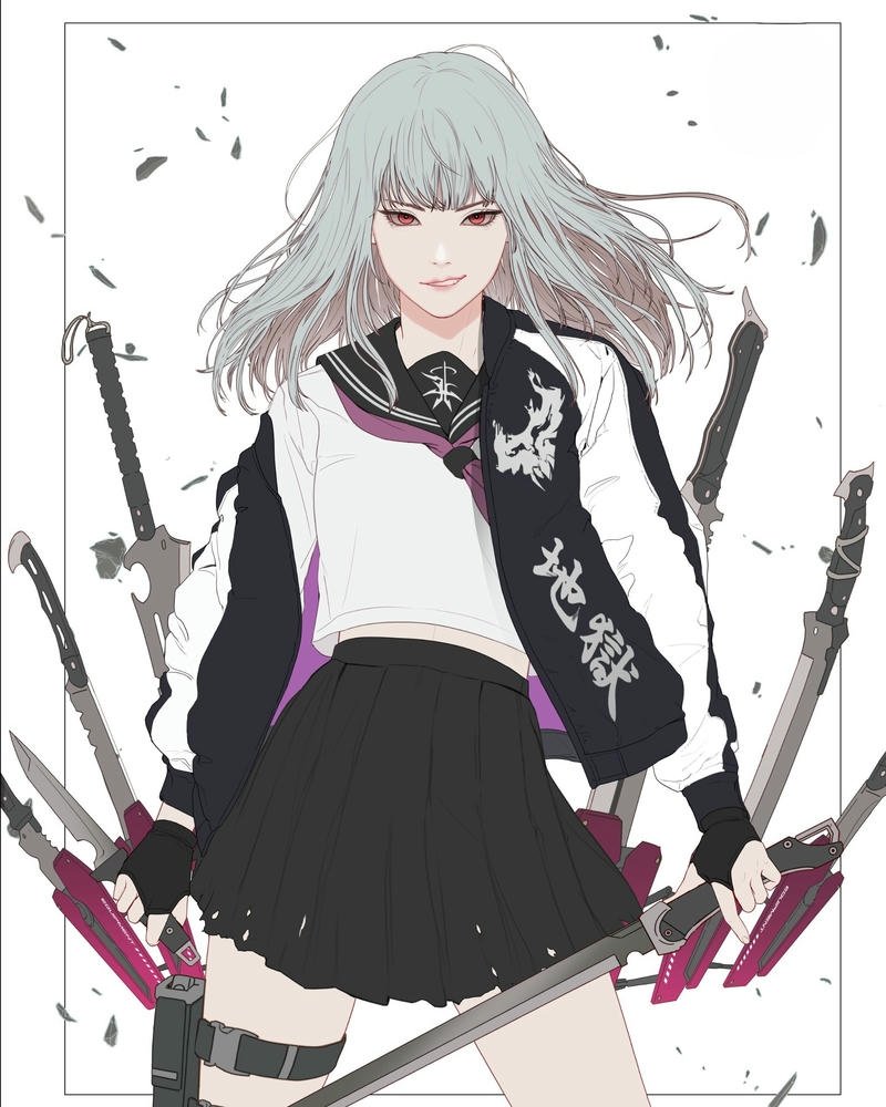 hình anime nữ cầm kiếm độc đáo