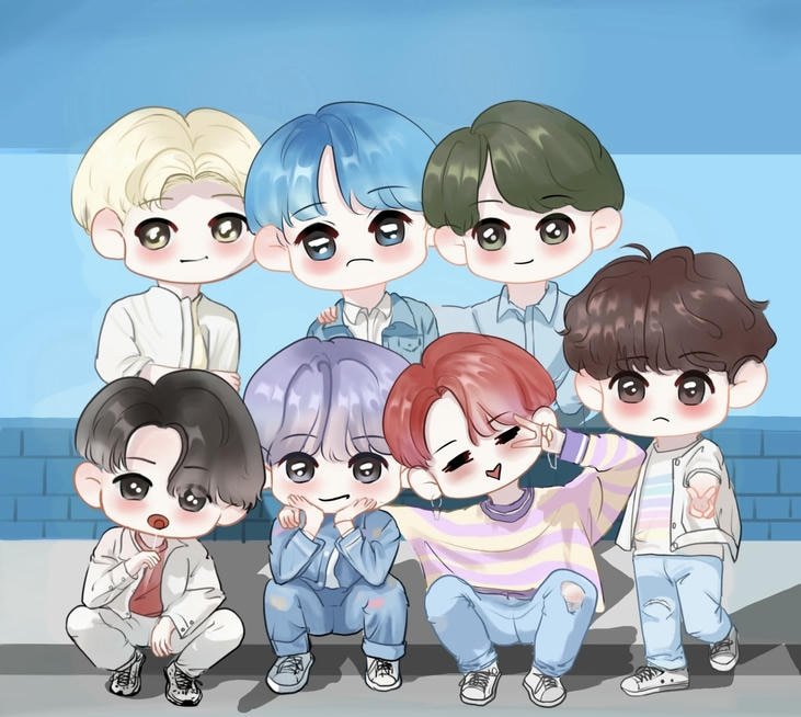 hình bts chibi dáng đứng dễ thương