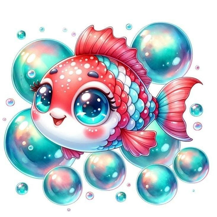 hình cá chibi và bong bóng