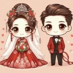 hình chibi cô dâu chú rể lãng mạn
