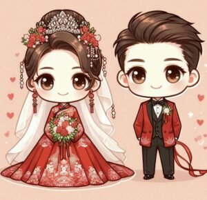 hình chibi cô dâu chú rể lãng mạn