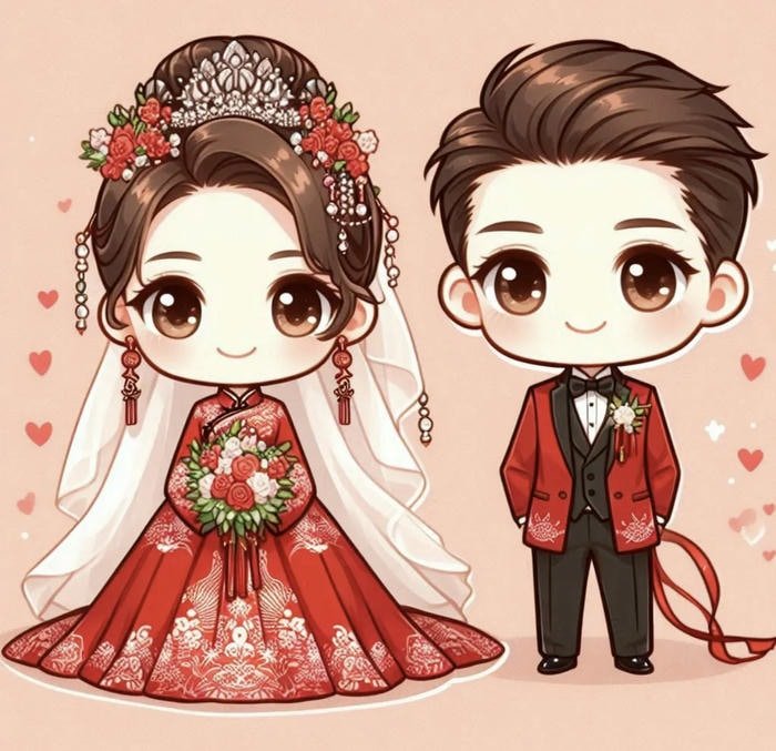 hình chibi cô dâu chú rể lãng mạn