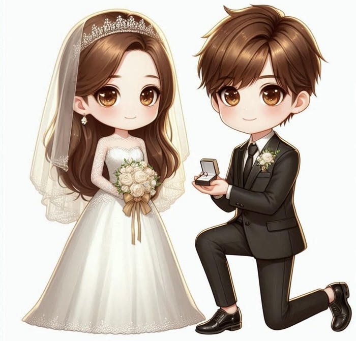 hình chibi cô dâu chú rể xinh xắn