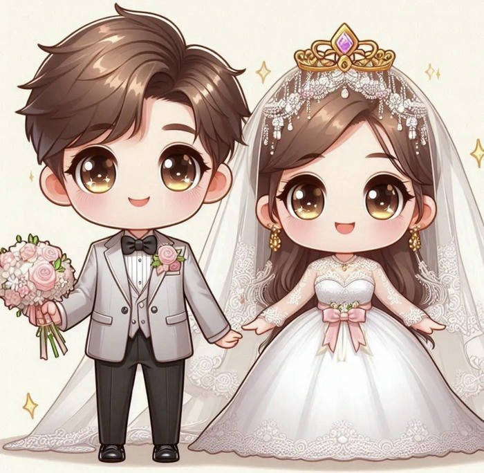 hình cô dâu chú rể chibi ngộ nghĩnh