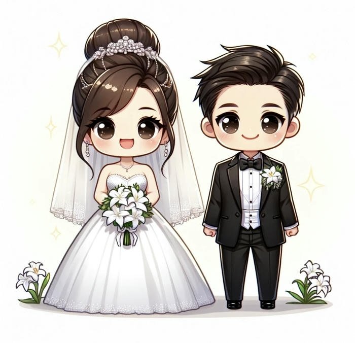 hình cô dâu chú rể chibi tình yêu trọn vẹn