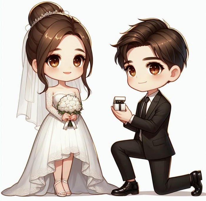 hình cưới chibi cô dâu chú rể dễ thương nhất